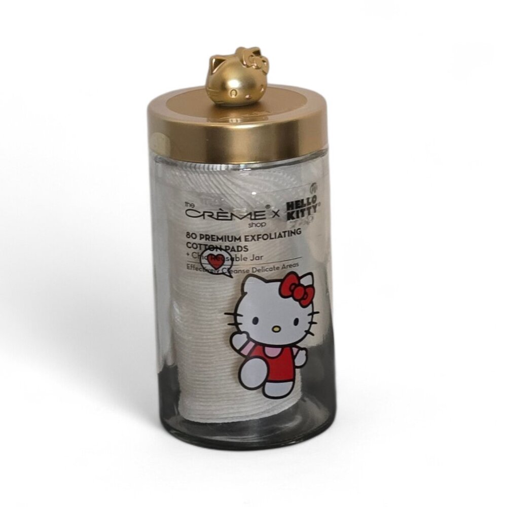 Hello Kitty x The Crème Shop Cotton Pads Glass Jar NWT Sanrio Limited Edition